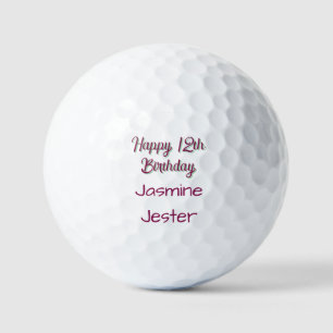 Balles De Golf joyeux 12ème anniversaire vert rose nom date simpl
