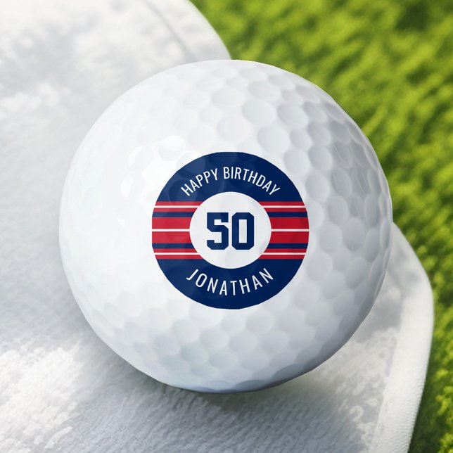 Balles De Golf Joyeux Anniversaire Sports Jersey Stripes Nom et â (Add Your Name to this Personalized Golf Ball)