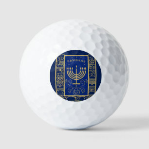 Balles De Golf Joyeux Hanukkah Menorah dorée Vacances juives