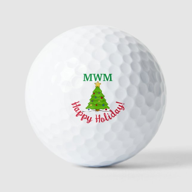 Balles De Golf Joyeux Monogramme de Noël Arbre de golf Ball (Recto)