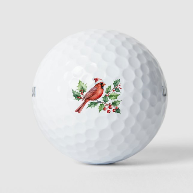 Balles De Golf Joyeux Noël Cardinal Rouge & Baies (Devant)