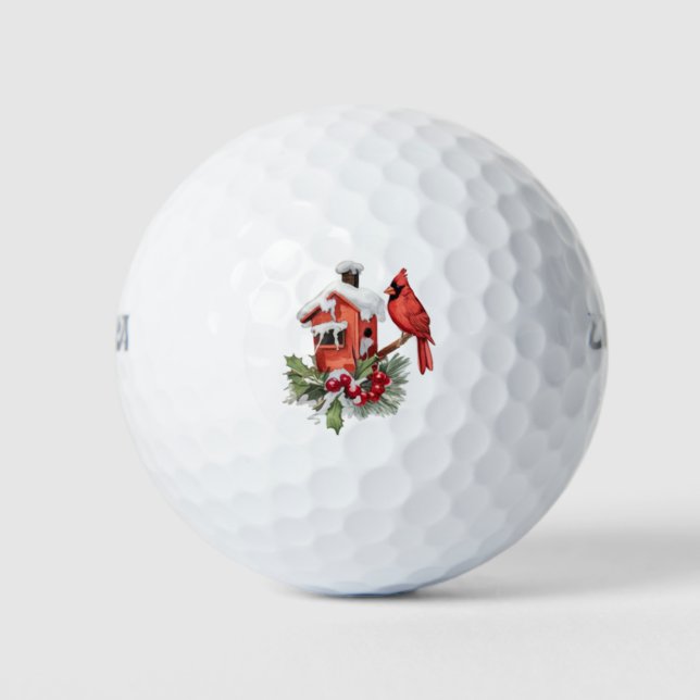 Balles De Golf Joyeux Noël Cardinal Rouge & Baies (Devant)