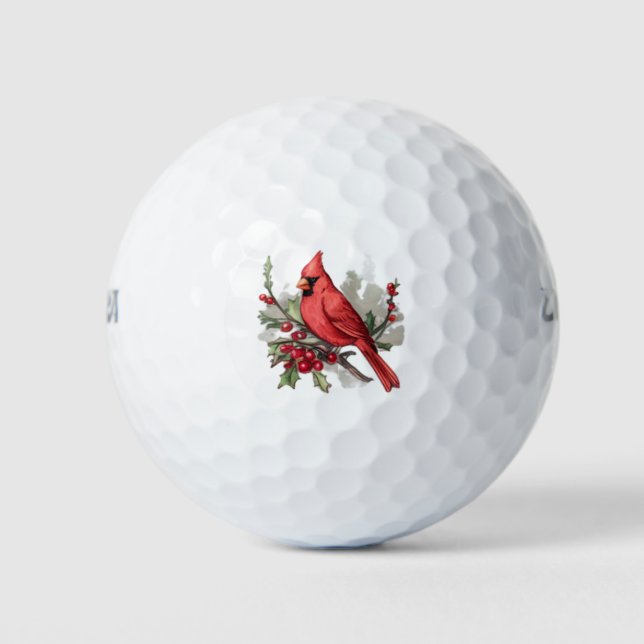 Balles De Golf Joyeux Noël Cardinal Rouge & Baies (Devant)
