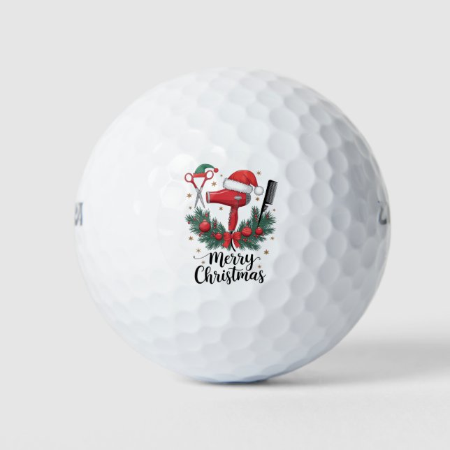Balles De Golf Joyeux Noël Coiffeur Coiffeuse Noël Cheveux  (Devant)