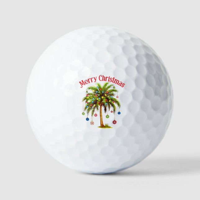 Balles De Golf Joyeux Noël Palm Tree Light Hawaiian Tropical (Recto)