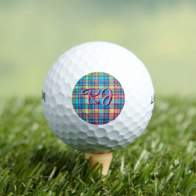 Balles De Golf Kaleidoscope Plaid Bleu, Violet, Jaune Turquoise (T-shirt Insitu)