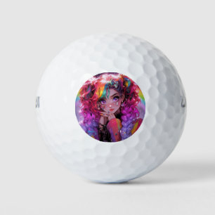 Balles De Golf Kawaii Arc-en-ciel Braids Anime Girl