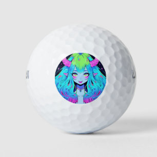 Balles De Golf Kawaii Bleu, rose et vert Anime fille démon