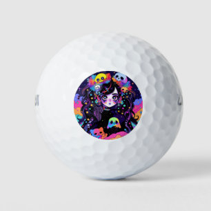 Balles De Golf Kawaii Déplaisant Neon Goth Anime Girl and Skuls