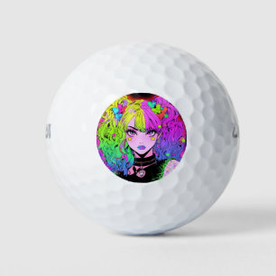 Balles De Golf Kawaii Neon Rainbow Pigtails Bangs Anime Girl