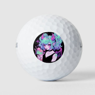 Balles De Golf Kawaii Pastel Goth Little Demon Koakuma Anime Girl