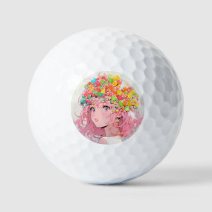 Balles De Golf Kawaii Rainbow Pastel Candy Champagne Anime Girl