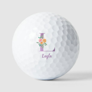 Balles De Golf L Monogramme Purple Floral Aquarelle Personnalisée