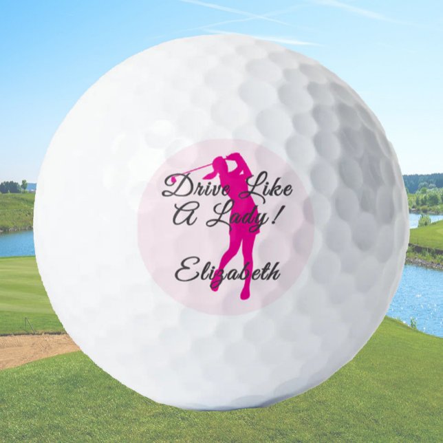 Balles De Golf Lady Golfer Rose Girinine Nom personnalisé Dames (Créateur téléchargé)