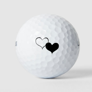 Balles De Golf L'art de l'amour du coeur blanc et noir
