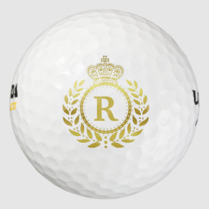 Balles De Golf Laurel Wreath Royal Crown Faux Gold Monogramme