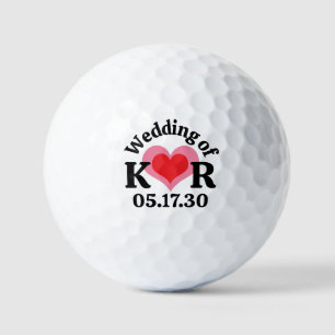 Balles De Golf LE MARIAGE DE Initiales de monogramme et cœur roug