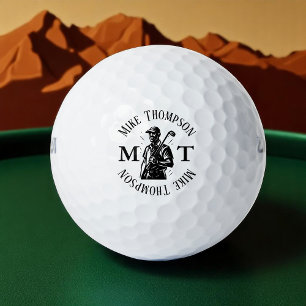 Balles De Golf Lecteur de golf, nom et initiales b&w