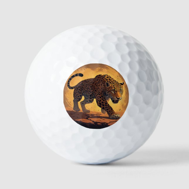 Balles De Golf Léopard Féroce Errant au Coucher du Soleil (Recto)