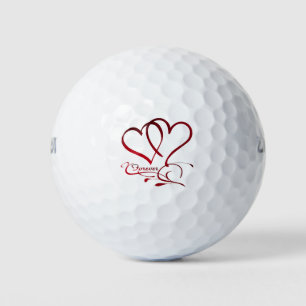 Balles De Golf Les Coeurs Forever rouge sur blanc