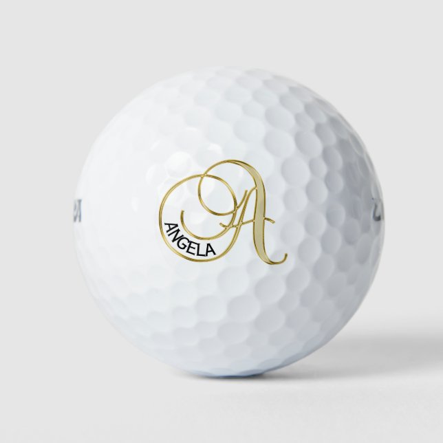 Balles De Golf Lettre d'or Monogramme A personnalisée - Cadeau (Devant)