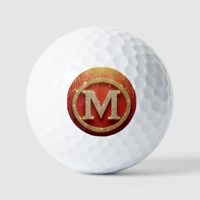 Balles De Golf Lettre initiale M Monogramme doré pailleté (Recto)