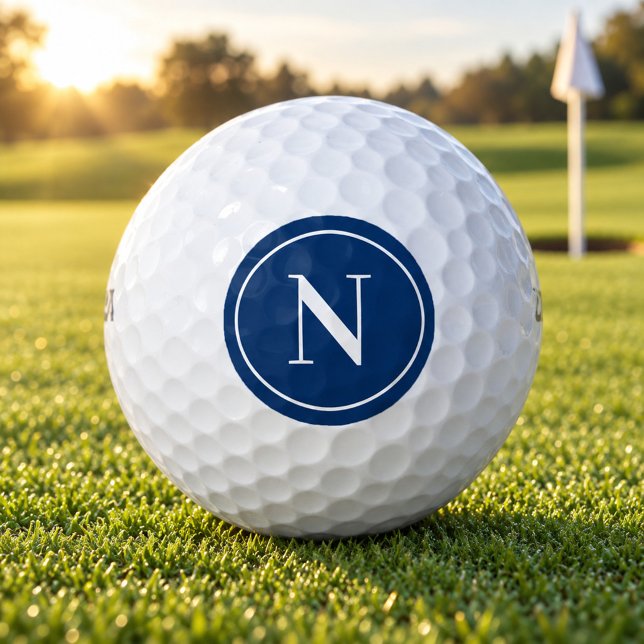 Balles De Golf Lettre initiale monogramme ronde bleue classique (Créateur téléchargé)