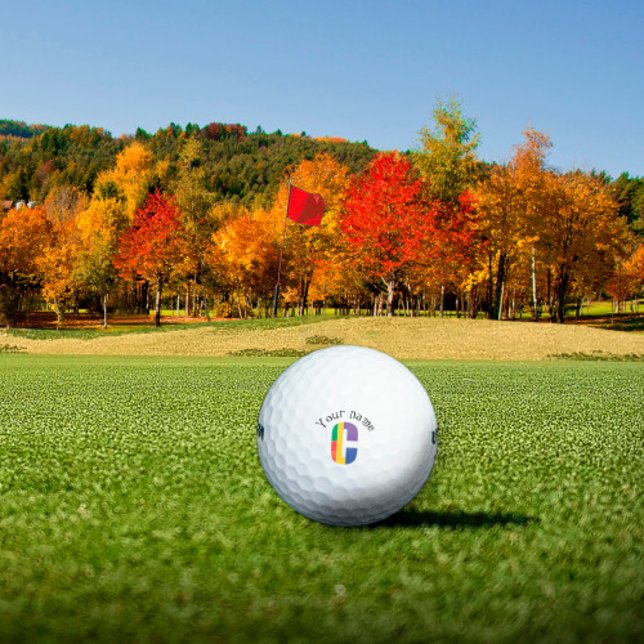 Balles De Golf Lettre initiale rouge jaune pourpre vert C (Créateur téléchargé)