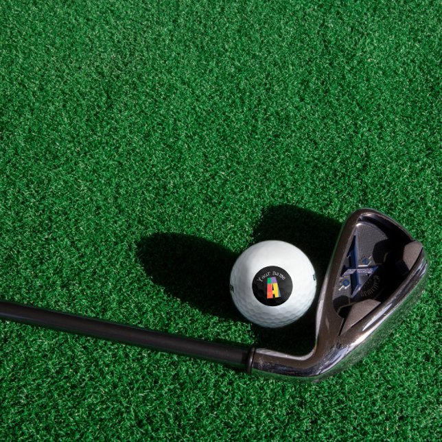 Balles De Golf Lettre monogramme jaune vert pourpre Un noir blanc (Créateur téléchargé)