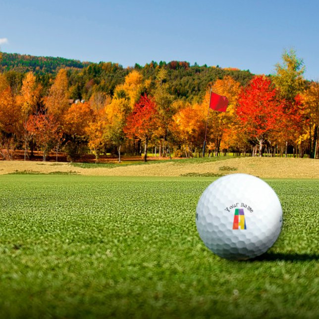 Balles De Golf Lettre monogramme rouge violet vert A (Créateur téléchargé)