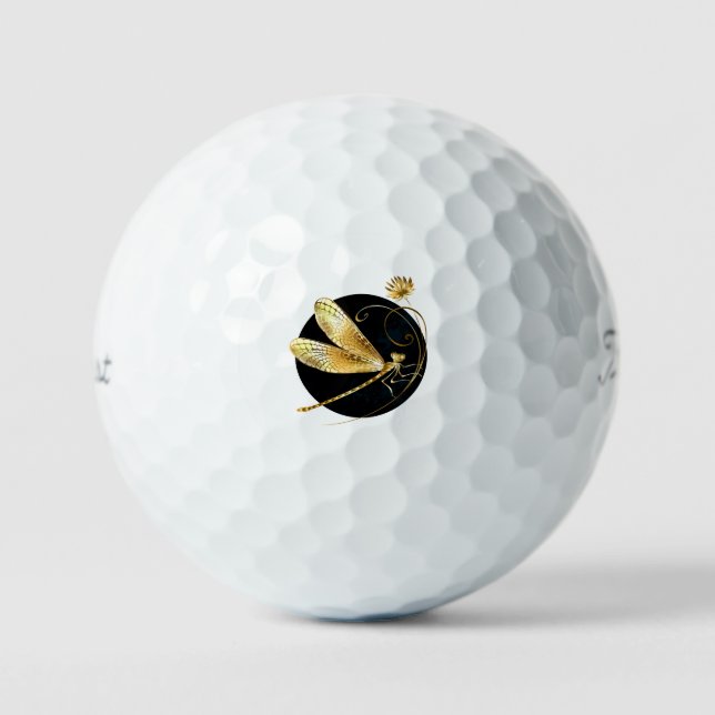 Balles De Golf libellule d'or en cercle noir (Recto)