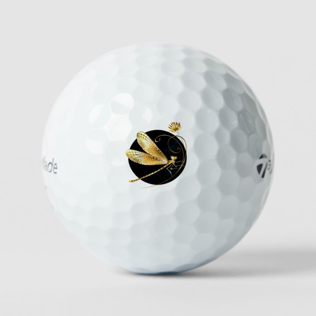 Balles De Golf libellule d'or en cercle noir (Recto)