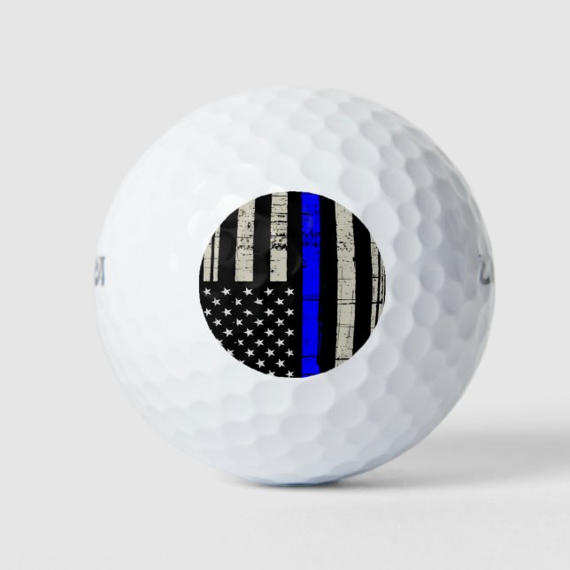 Balles De Golf Ligne Bleue Drapeau Soutien de la police américain (Devant)