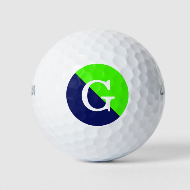 Balles De Golf Lime Vert Marine Bleu 2 Tone Diag initial Monogram (Devant)