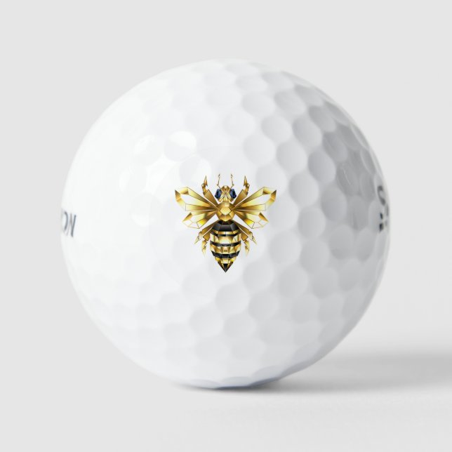 Balles De Golf Logo Faux Gold Foil Bee Polygonal sur Noir (Recto)