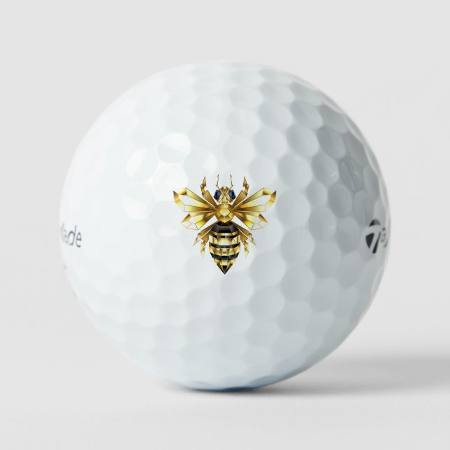 Balles De Golf Logo Faux Gold Foil Bee Polygonal sur Noir (Recto)