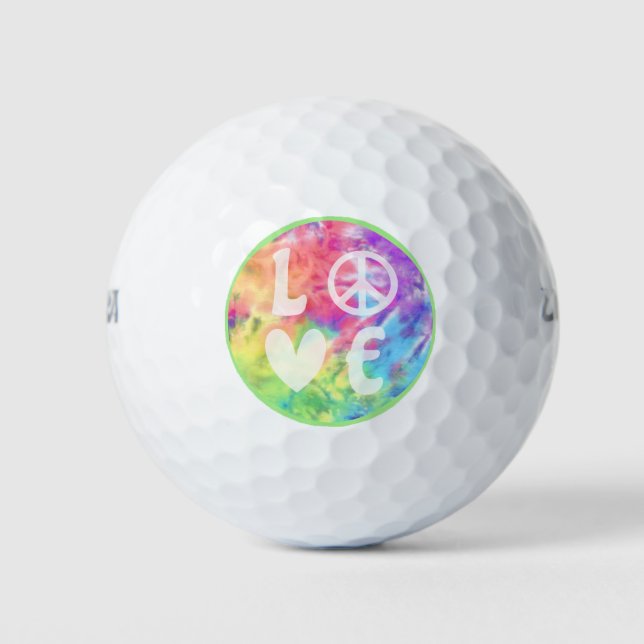 Balles De Golf Love Peace Sign Heart Fun Pastel Rainbow Tie Dye (Devant)
