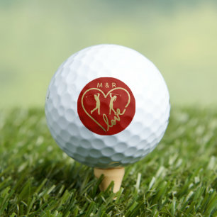 Balles De Golf Love Red Heart Golfers Monogram Initiales
