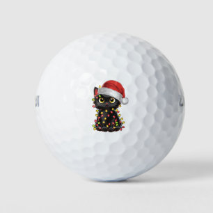 Balles De Golf Lumières de sapin de Noël chat noir drôle Santa ch