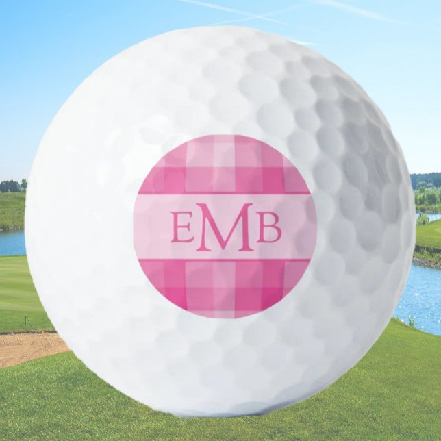 Balles De Golf Lumineuse rose Plaid Personnalisé Monogramme Initi (Créateur téléchargé)