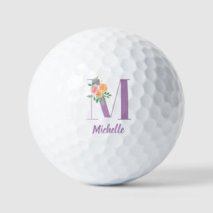 Balles De Golf M Monogramme Purple Floral Aquarelle Personnalisée