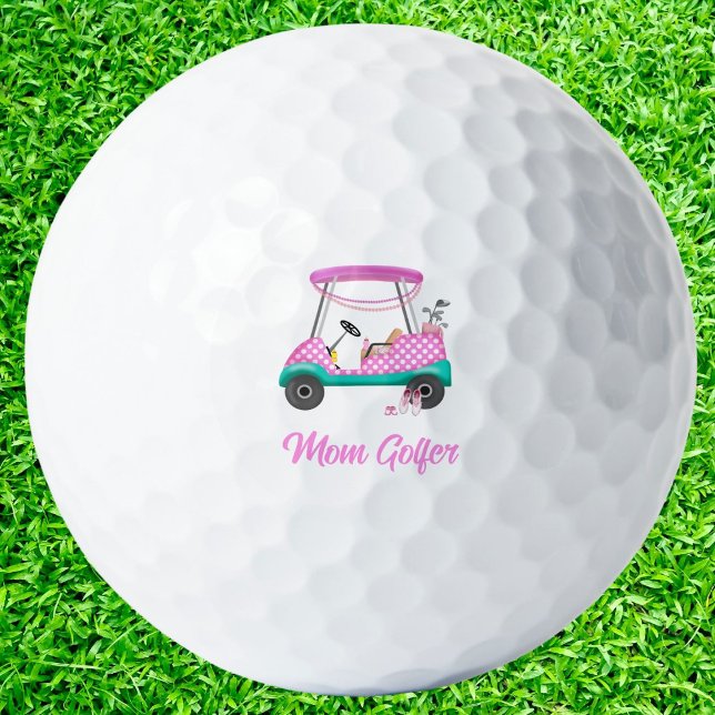 Balles De Golf Maman Golfer Pink Polka Dot Cart (Créateur téléchargé)