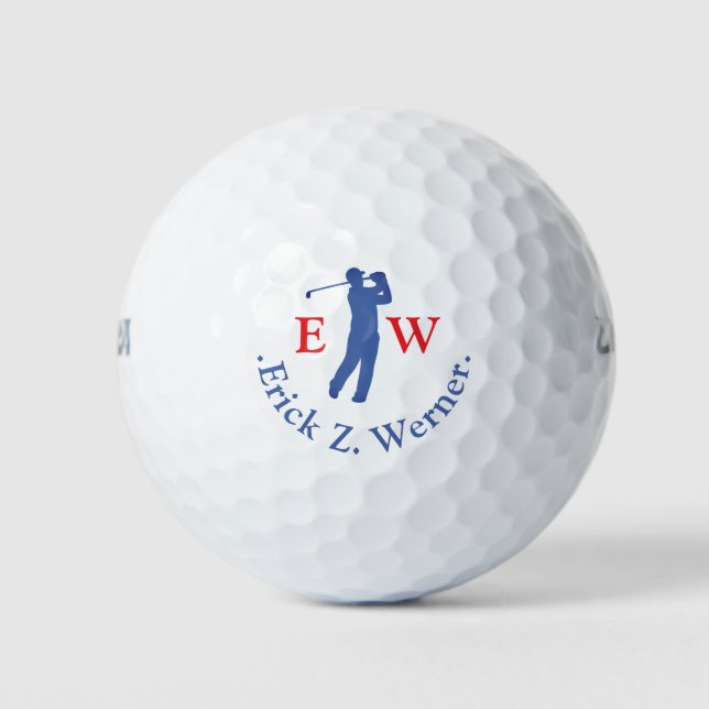Balles De Golf Man Golfer Classy Red Blue Monogram  (Devant)