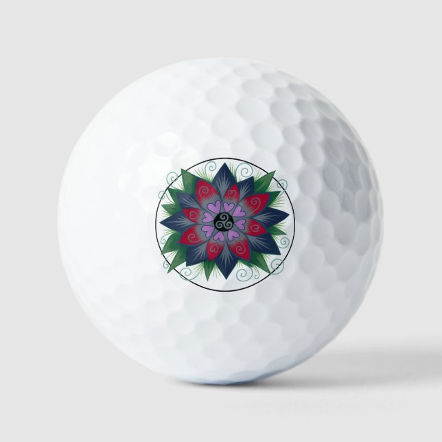 Balles De Golf Mandala de cœurs floraux (Recto)