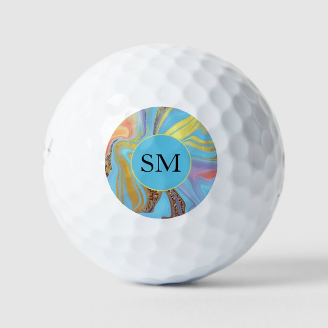 Balles De Golf Marbre Doré Azur (Devant)