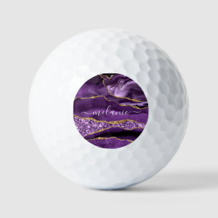 Balles De Golf Marbre Parties scintillant or violet Nom personnal