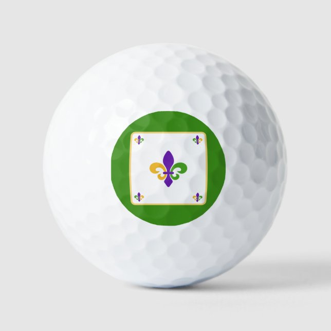 Balles De Golf Mardi Gras NAME Green Gold Purple Fleur de Lis (Recto)
