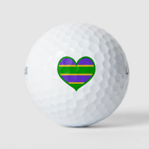Balles De Golf Mardi Gras Stripes Coeur