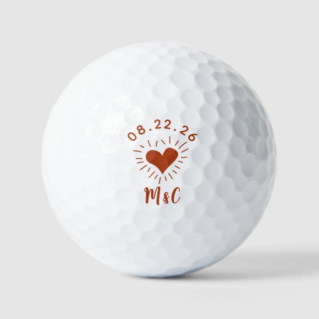 Balles De Golf Mariage de monogramme cardiaque personnalisé (Recto)