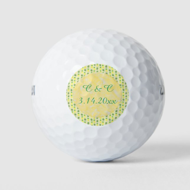 Balles De Golf Mariage d'été tropical Ananas et Palm Feuille (Devant)